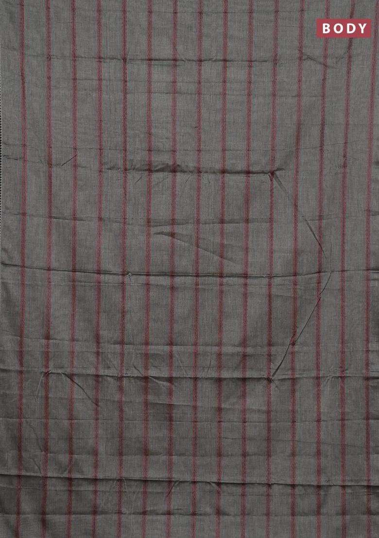 Narayanpet Cotton Saree Grey And Black With Allover Thread Weaves And Temple Design Simple Border With Korvai And Temple Border Design For Women - Indya