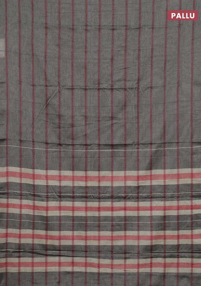 Narayanpet Cotton Saree Grey And Black With Allover Thread Weaves And Temple Design Simple Border With Korvai And Temple Border Design For Women - Indya