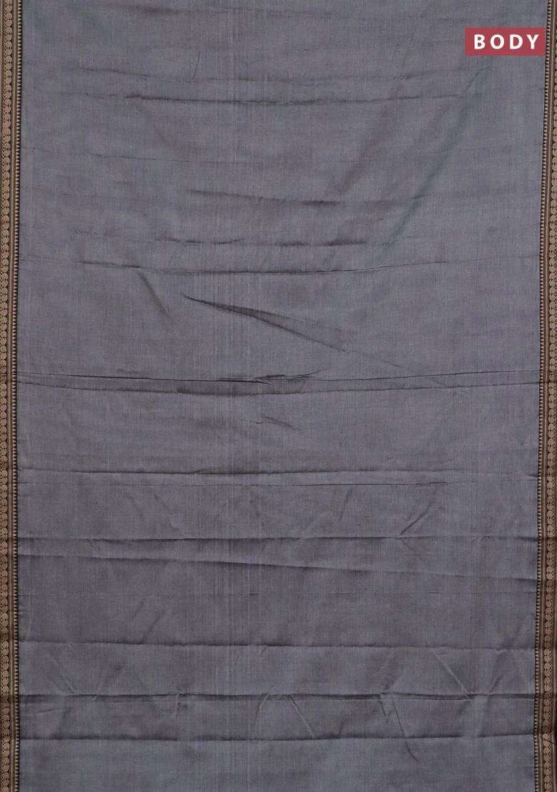 Narayanpet Cotton Saree Grey And Orange With Plain Body And Thread Woven Border With Traditional Woven Design For Women - Indya