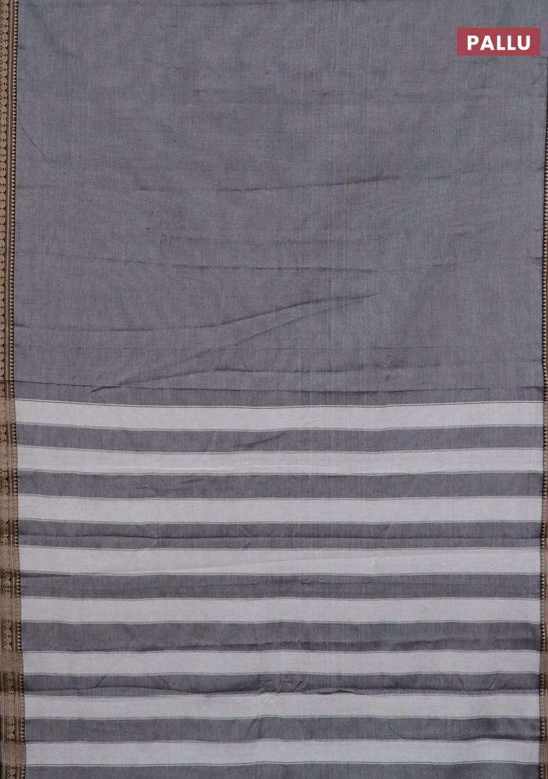 Narayanpet Cotton Saree Grey And Orange With Plain Body And Thread Woven Border With Traditional Woven Design For Women - Indya