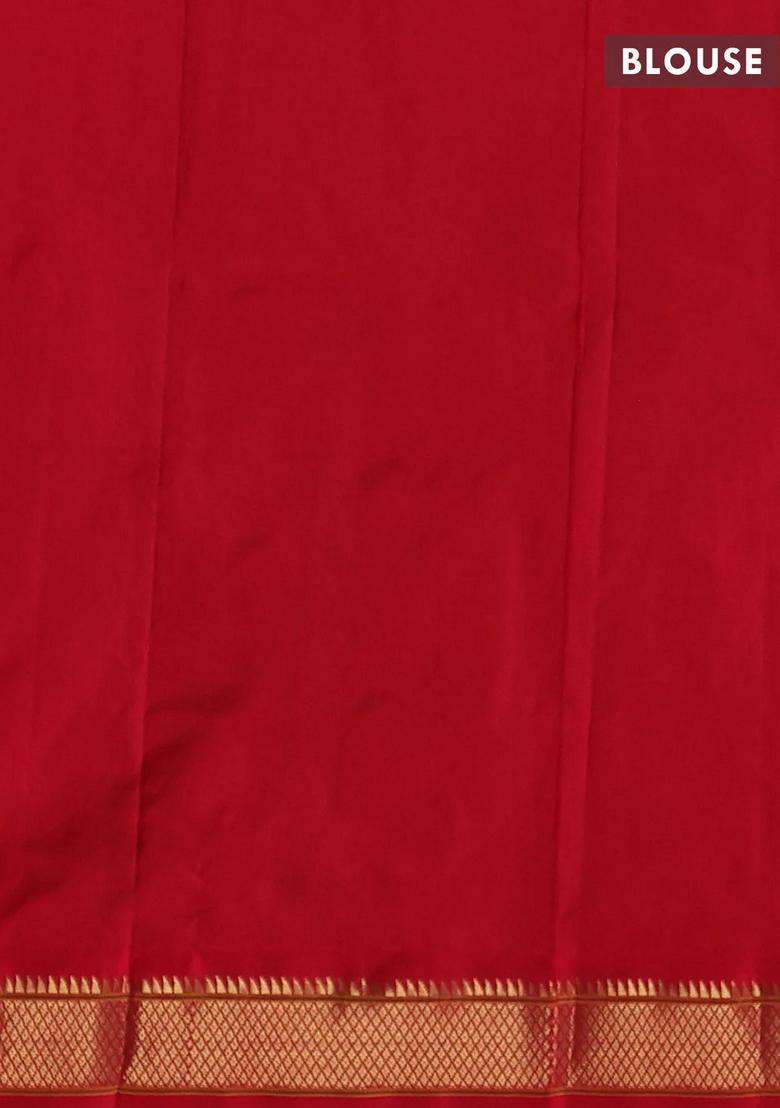 Pure Paithani Silk Saree Grey And Red With Allover Zari Woven Buttas And Paithani Weaving Pallu With Buttas And Brocade Design For Women - Indya
