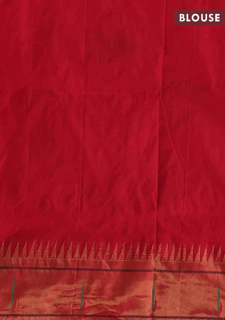 Pure Paithani Silk Saree Grey And Red With Allover Zari Weaves And Temple Zari Woven Muniya Butta With Korvai And Temple Border Design For Women - Indya