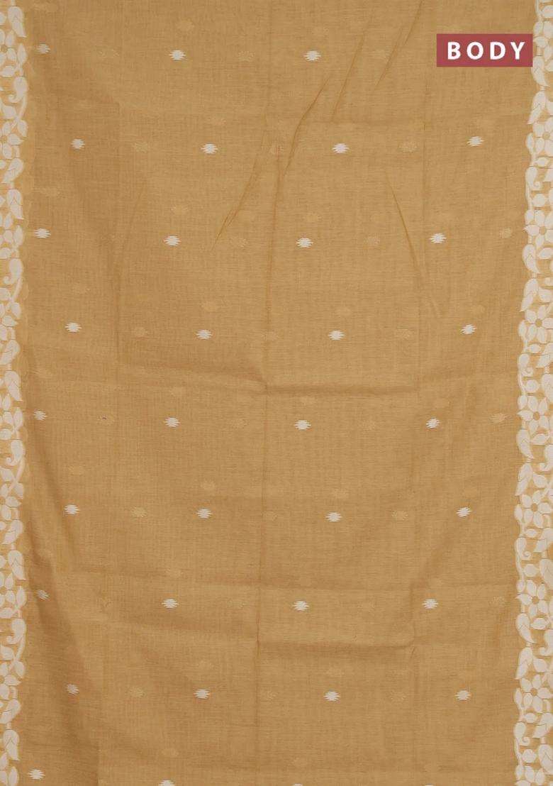 Jamdhani Cotton Saree Sandal With Allover Thread Zari Woven Buttas And Jamdhani Pallu With Buttas And Brocade Design For Women - Indya