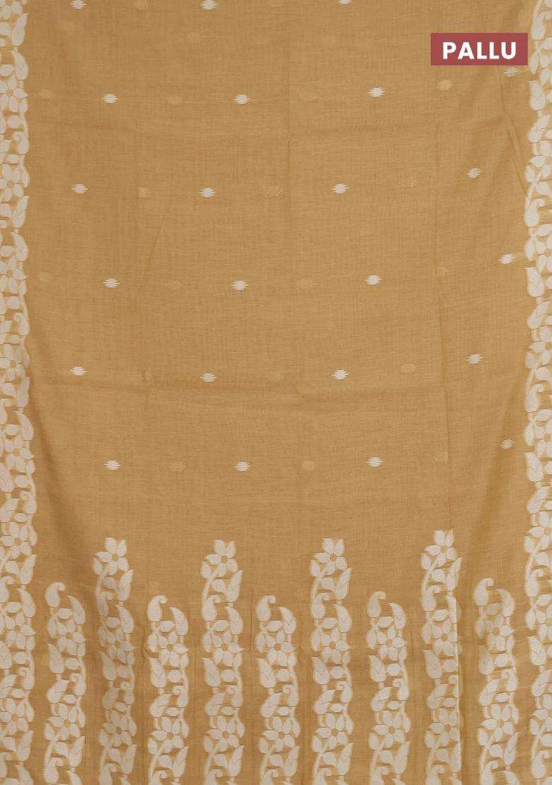 Jamdhani Cotton Saree Sandal With Allover Thread Zari Woven Buttas And Jamdhani Pallu With Buttas And Brocade Design For Women - Indya