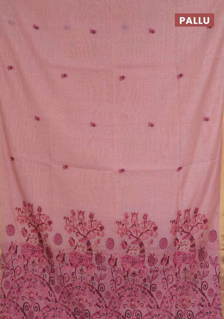 Jamdhani Cotton Saree Peach Pink And Dark Pink With Allover Thread Woven Buttas And Jamdhani Pallu With Buttas And Brocade Design For Women - Indya