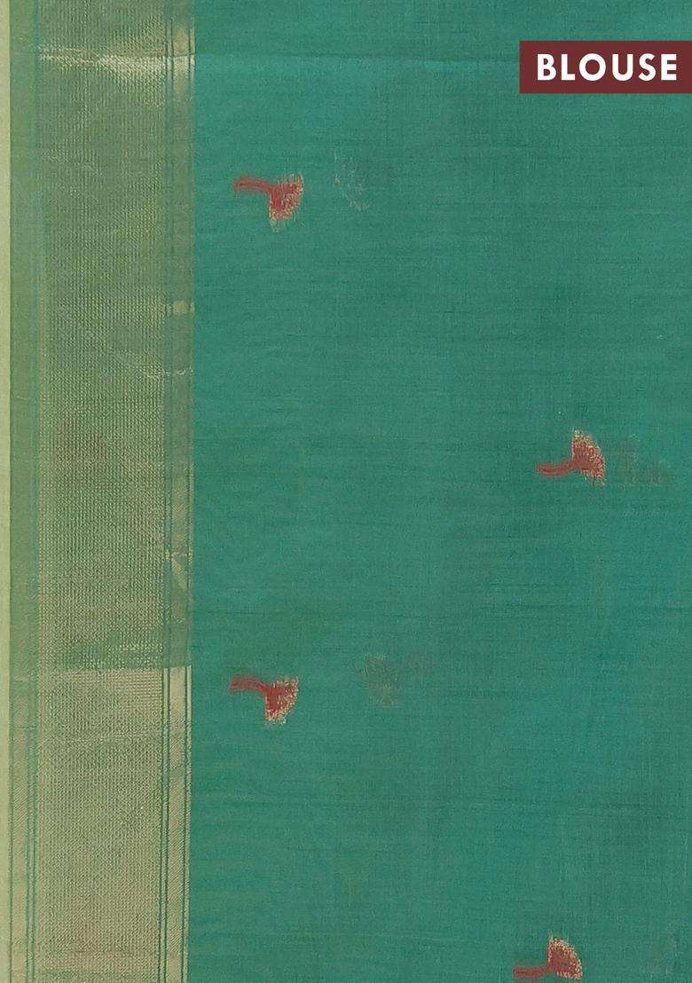 Jamdhani Cotton Saree Pista Green And Green With Thread Zari Woven Buttas And Jamdhani Pallu With Buttas And Brocade Design For Women - Indya