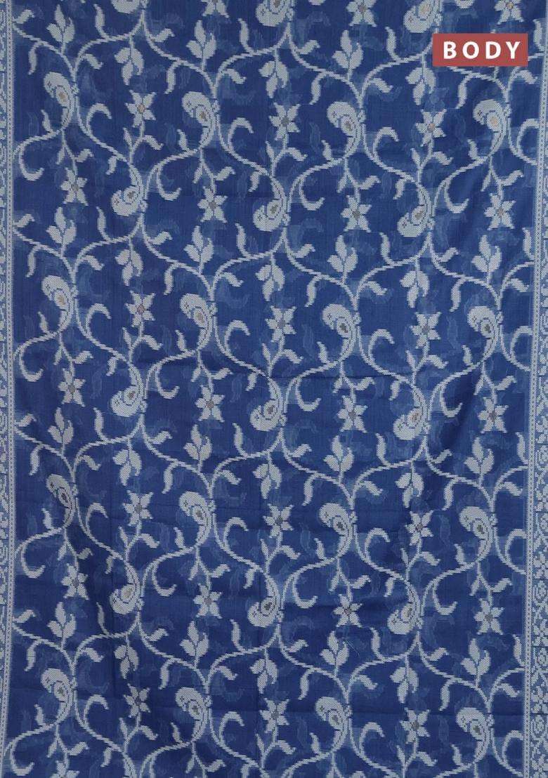 Jamdhani Cotton Saree Blue Shade With Alllover Thread Weaves Buttas And Jamdhani Pallu With Buttas And Brocade Design For Women - Indya