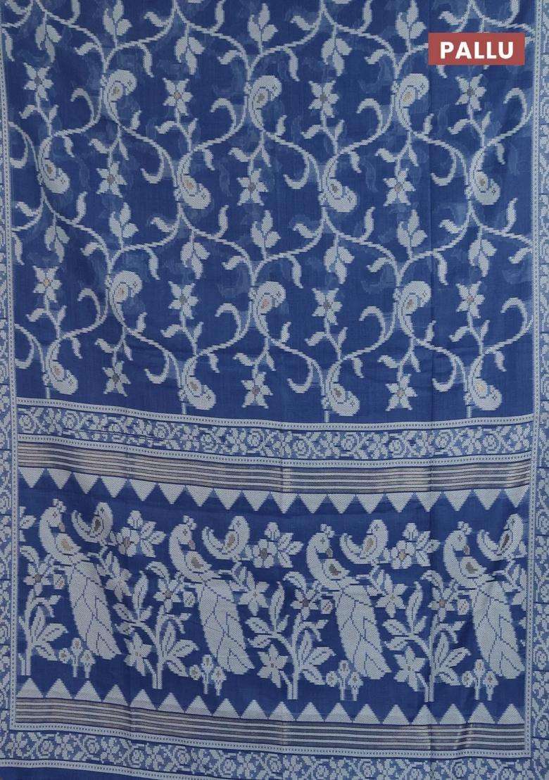 Jamdhani Cotton Saree Blue Shade With Alllover Thread Weaves Buttas And Jamdhani Pallu With Buttas And Brocade Design For Women - Indya