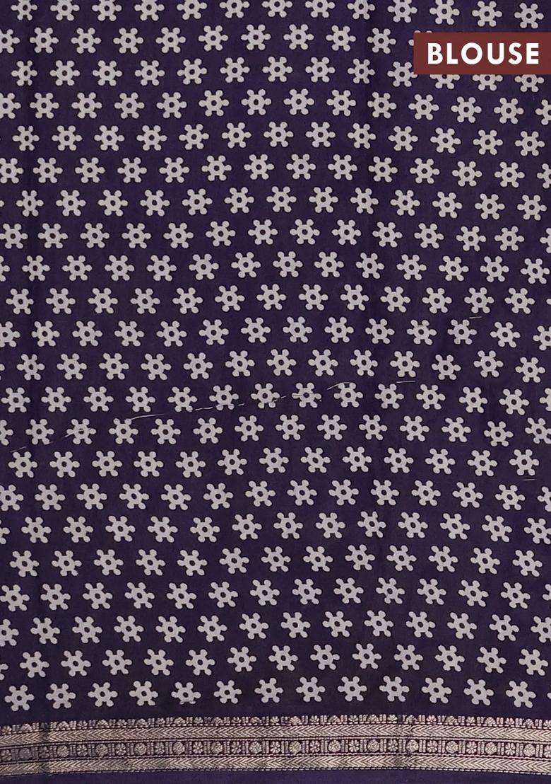 Muslin Silk Saree Coffee Brown And Navy Blue With Allover Kalamkari Prints And Zari Woven Border With Printed Design For Women - Indya