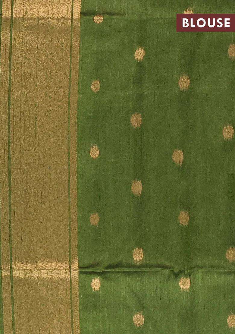 Bhagalpuri Tussar Saree Beige And Mehendi Green With Allover Kalamkari Prints Zari Buttas And Zari Woven Butta Border With Printed Design For Women - Indya