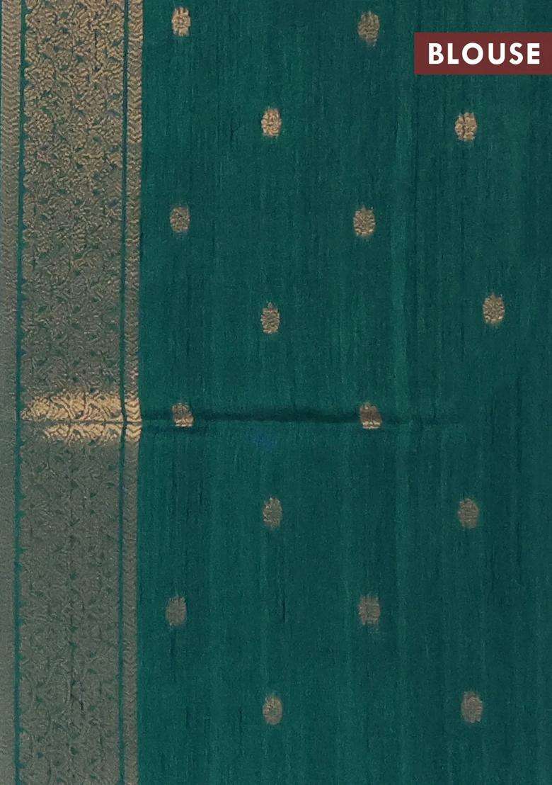 Bhagalpuri Tussar Saree Beige And Peacock Green With Allover Kalamkari Prints Zari Buttas And Zari Woven Butta Border With Printed Design For Women - Indya