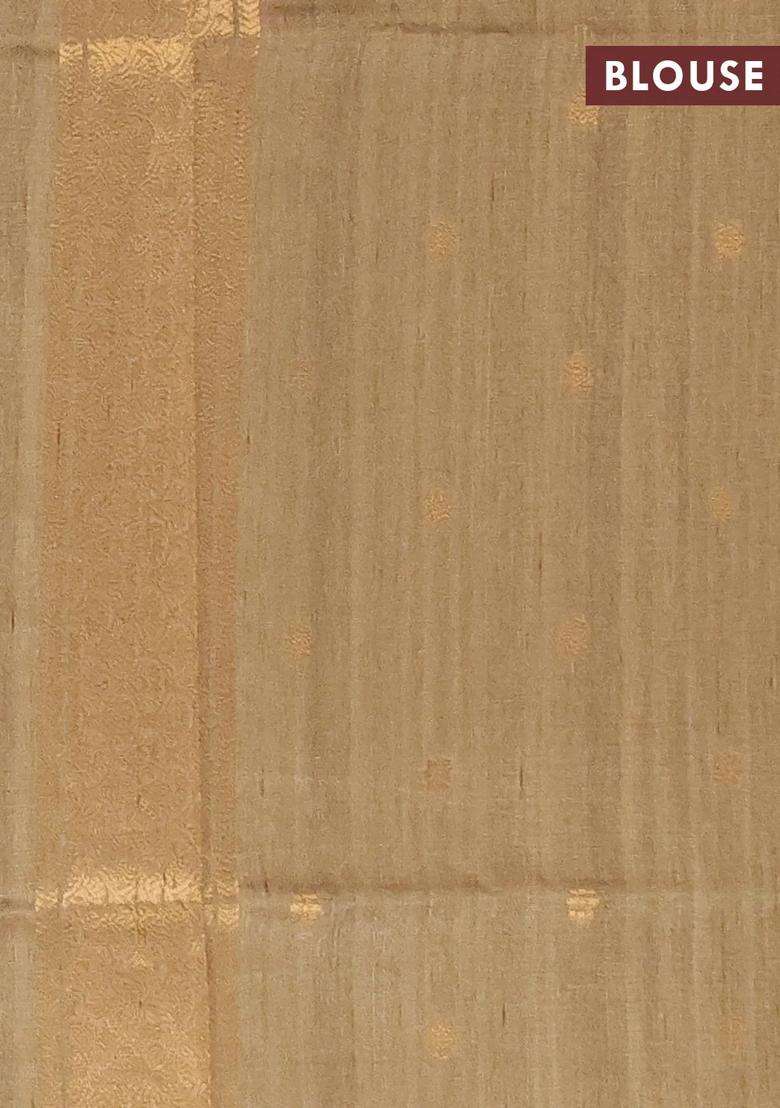 Bhagalpuri Tussar Saree Dark Beige With Allover Kalamkari Prints Zari Buttas And Zari Woven Butta Border With Printed Design For Women - Indya
