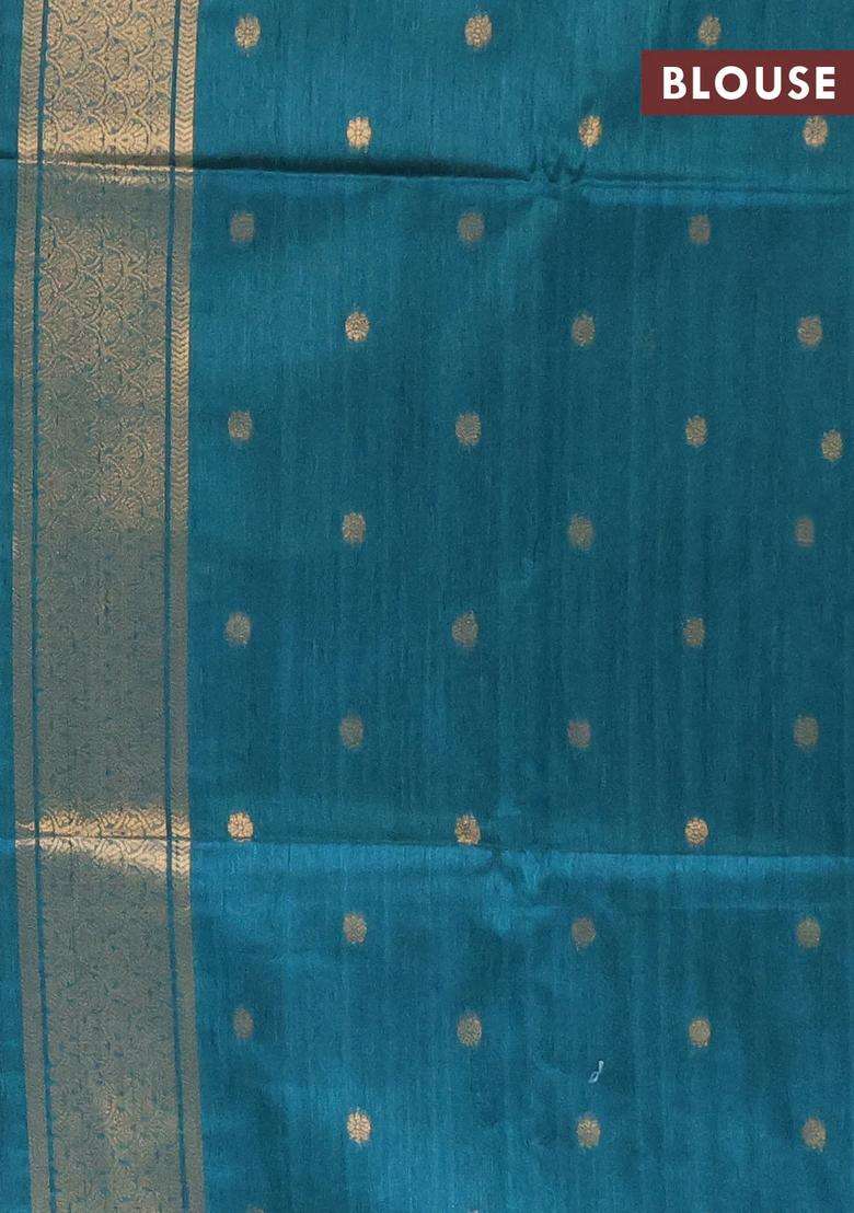 Bhagalpuri Tussar Saree Beige And Peacock Green With Allover Kalamkari Prints Zari Buttas And Zari Woven Butta Border With Printed Design For Women - Indya