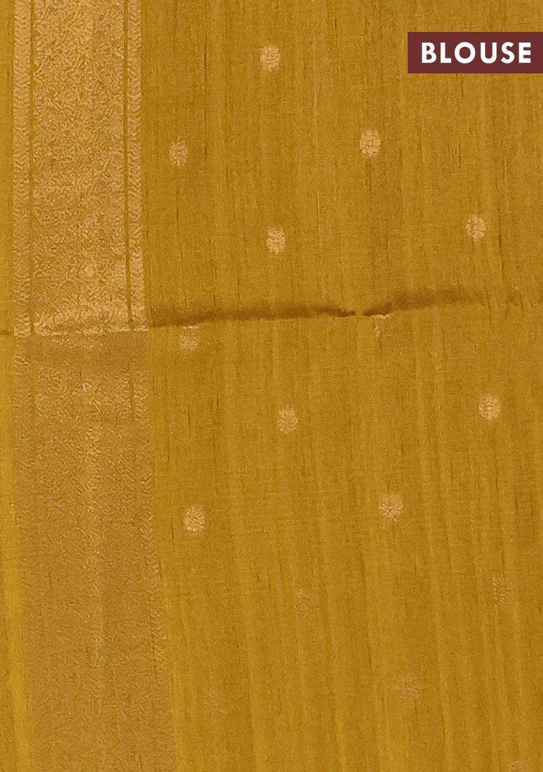 Bhagalpuri Tussar Saree Beige And Mustard Yellow With Allover Kalamkari Prints Zari Buttas And Zari Woven Butta Border With Printed Design For Women - Indya