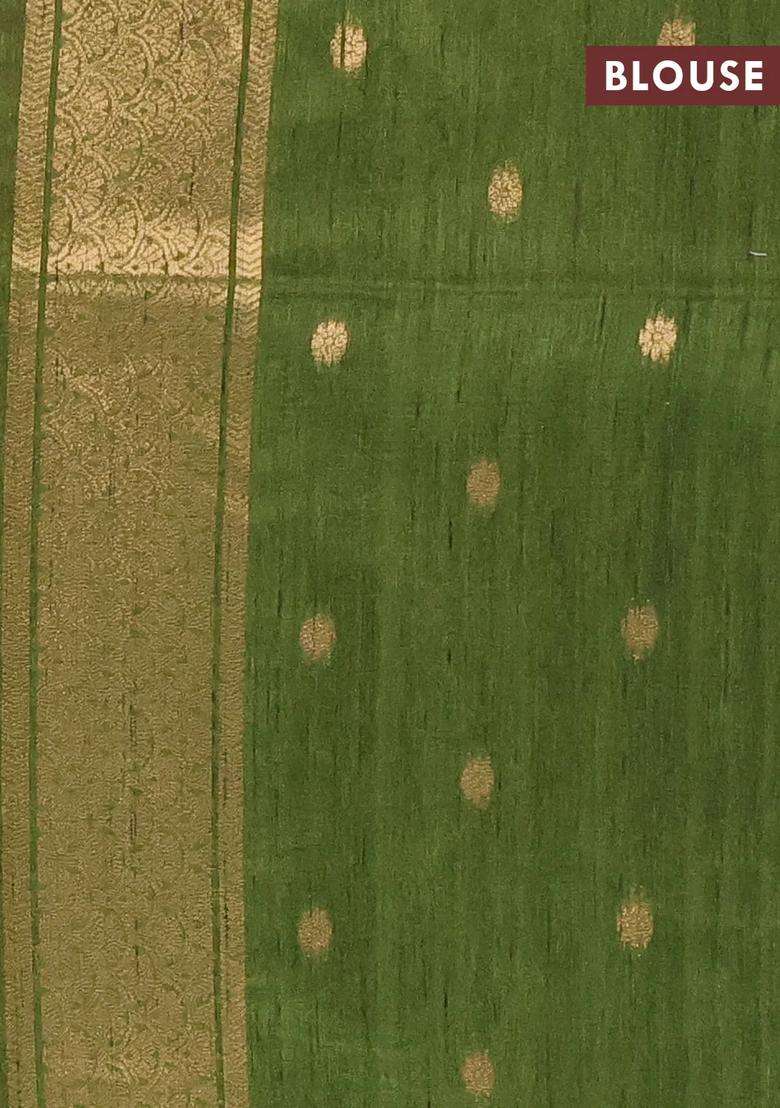 Bhagalpuri Tussar Saree Beige And Mehendi Green With Allover Kalamkari Prints Zari Buttas And Zari Woven Butta Border With Printed Design For Women - Indya