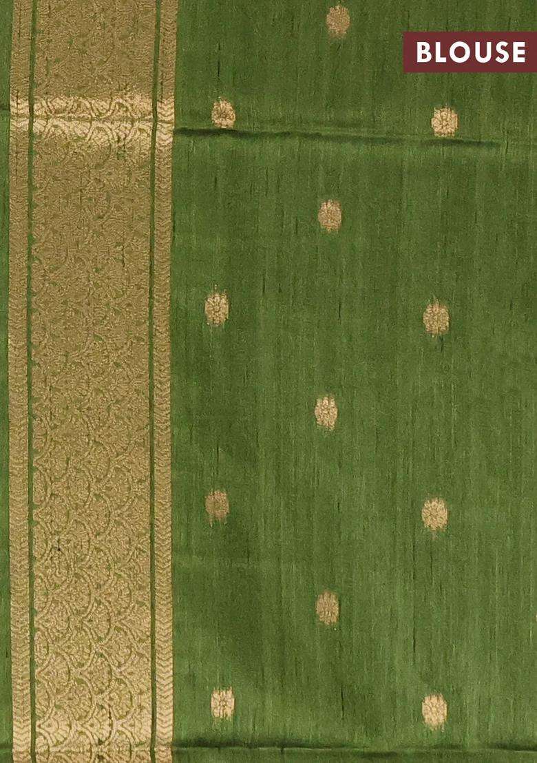 Bhagalpuri Tussar Saree Mehendi Green With Allover Kalamkari Prints Zari Buttas And Zari Woven Butta Border With Printed Design For Women - Indya