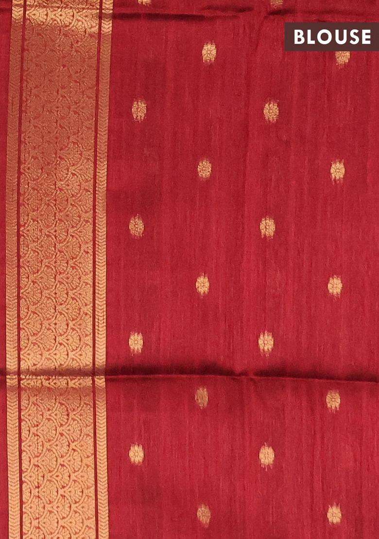 Bhagalpuri Tussar Saree Maroon With Allover Kalamkari Prints Zari Buttas And Zari Woven Butta Border With Printed Design For Women - Indya