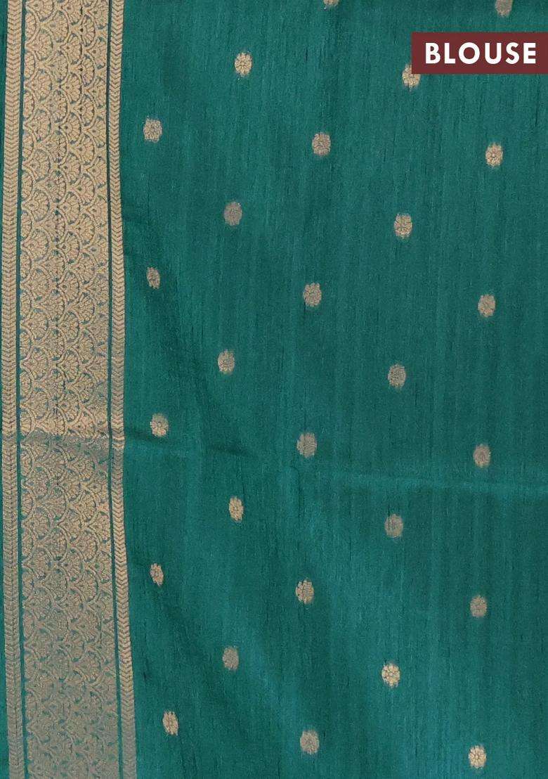 Bhagalpuri Tussar Saree Peacock Green With Allover Kalamkari Prints Zari Buttas And Zari Woven Butta Border With Printed Design For Women - Indya