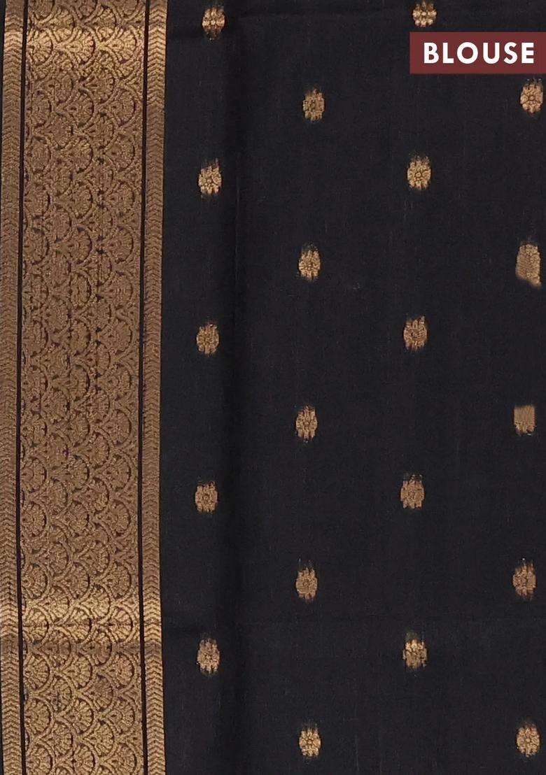Bhagalpuri Tussar Saree Beige And Black With Allover Kalamkari Prints Zari Buttas And Zari Woven Butta Border With Printed Design For Women - Indya