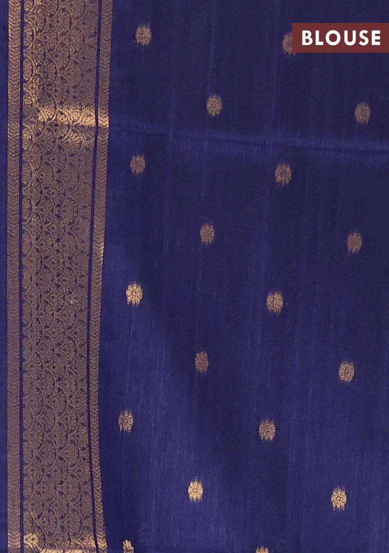 Bhagalpuri Tussar Saree Beige And Navy Blue With Allover Kalamkari Prints Zari Buttas And Zari Woven Butta Border With Printed Design For Women - Indya