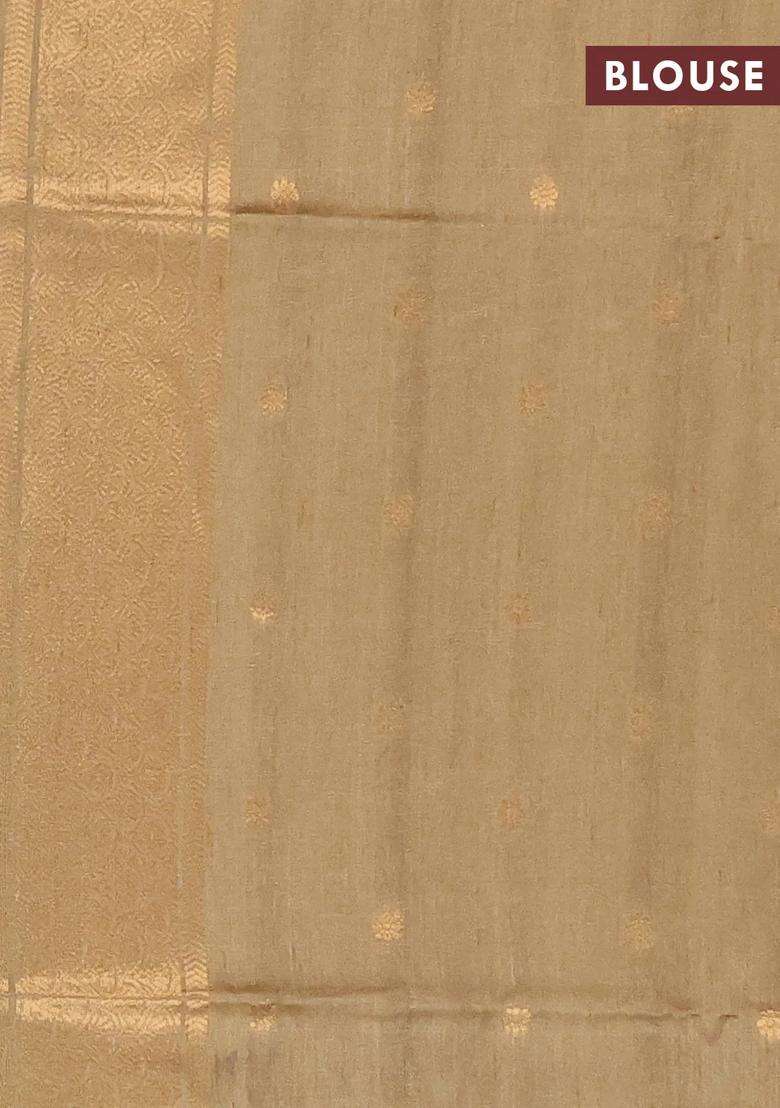 Bhagalpuri Tussar Saree Beige And Dark Beige With Allover Kalamkari Prints Zari Buttas And Zari Woven Butta Border With Printed Design For Women - Indya