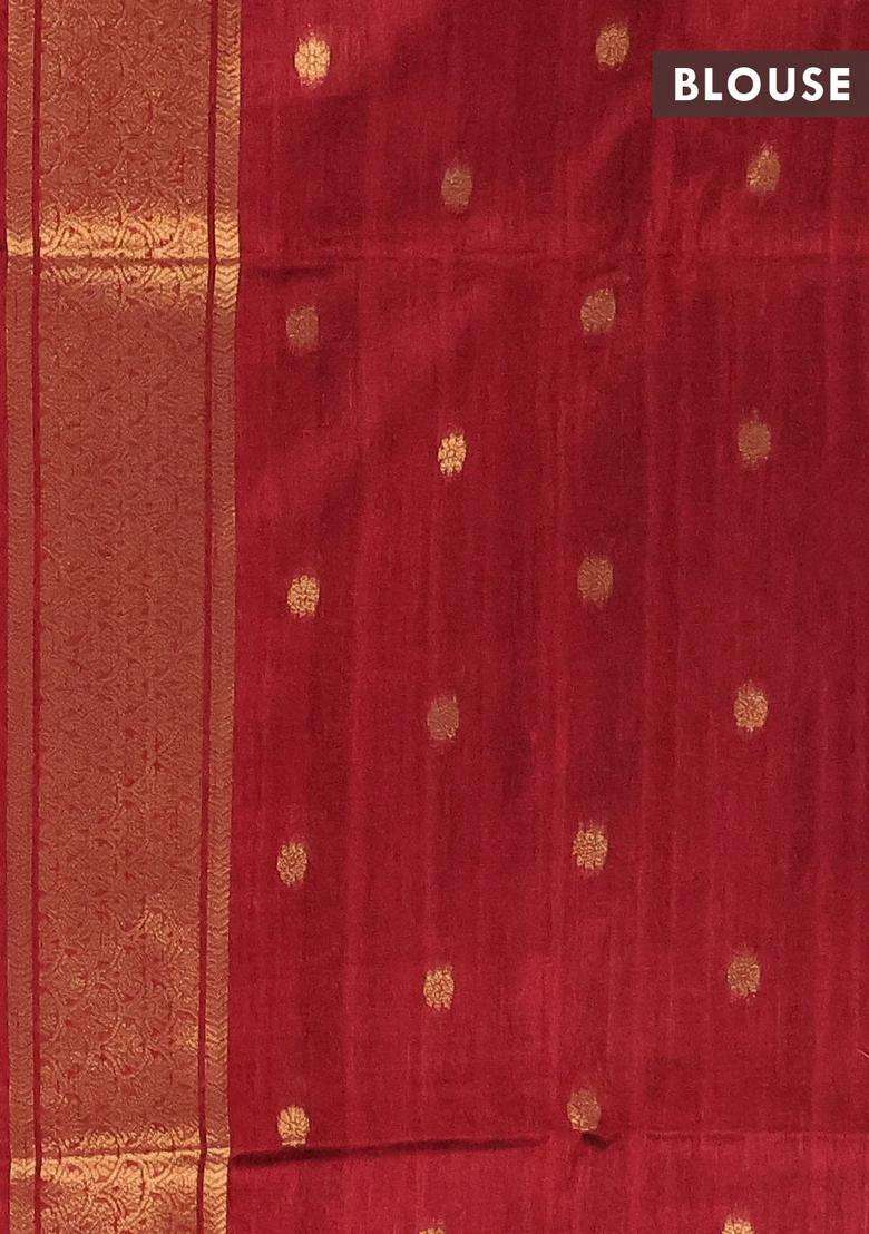 Bhagalpuri Tussar Saree Maroon With Allover Zigzag Ikat Prints And Zari Woven Butta Prints With Printed Design For Women - Indya
