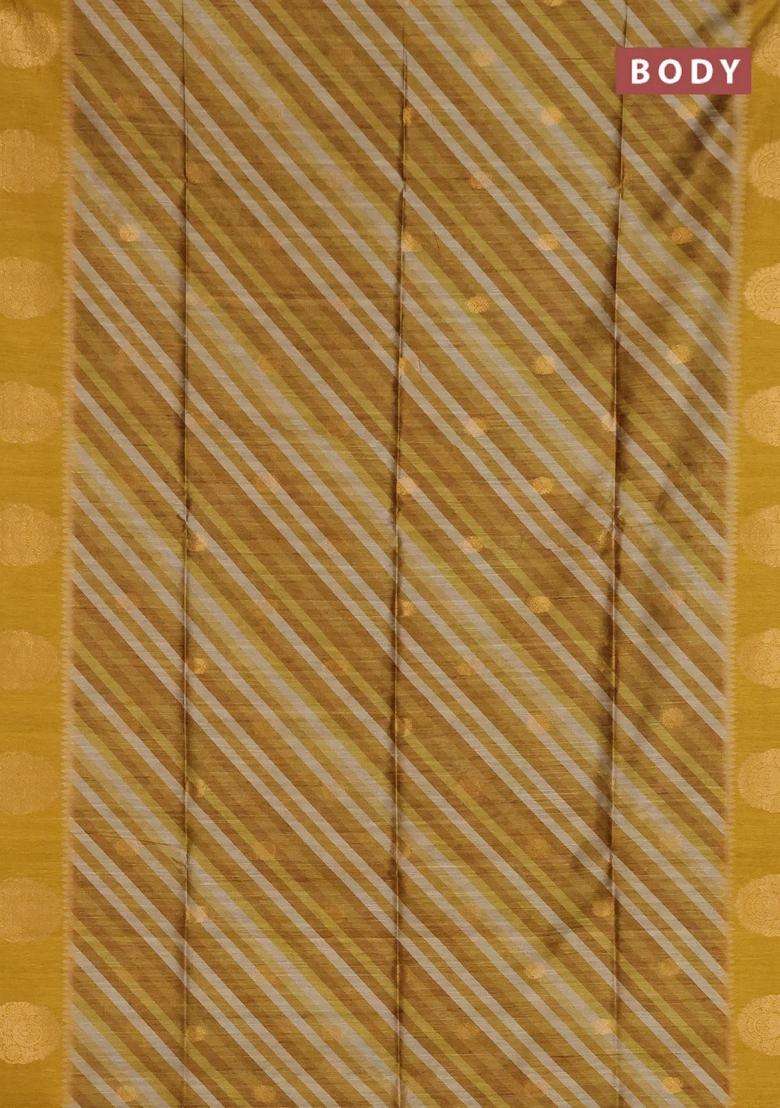 Bhagalpuri Tussar Saree Mustard Yellow With Allover Leheriya Prints Zari Buttas And Zari Woven Butta Prints With Printed Design For Women - Indya