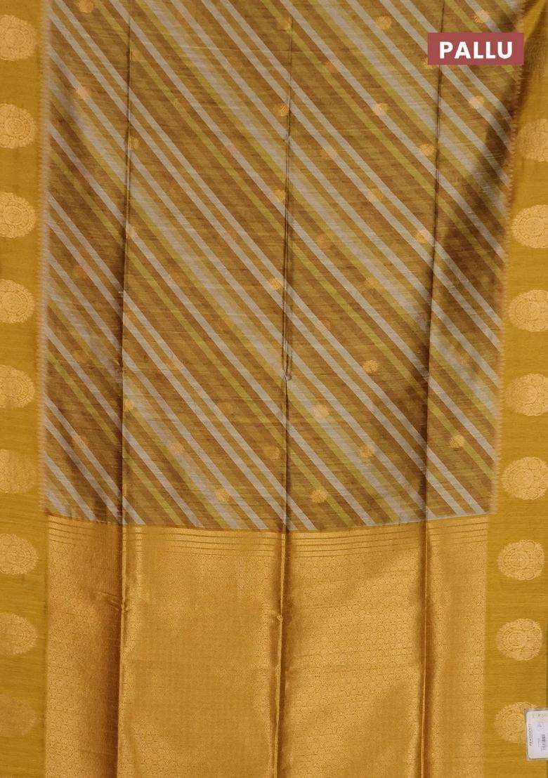 Bhagalpuri Tussar Saree Mustard Yellow With Allover Leheriya Prints Zari Buttas And Zari Woven Butta Prints With Printed Design For Women - Indya