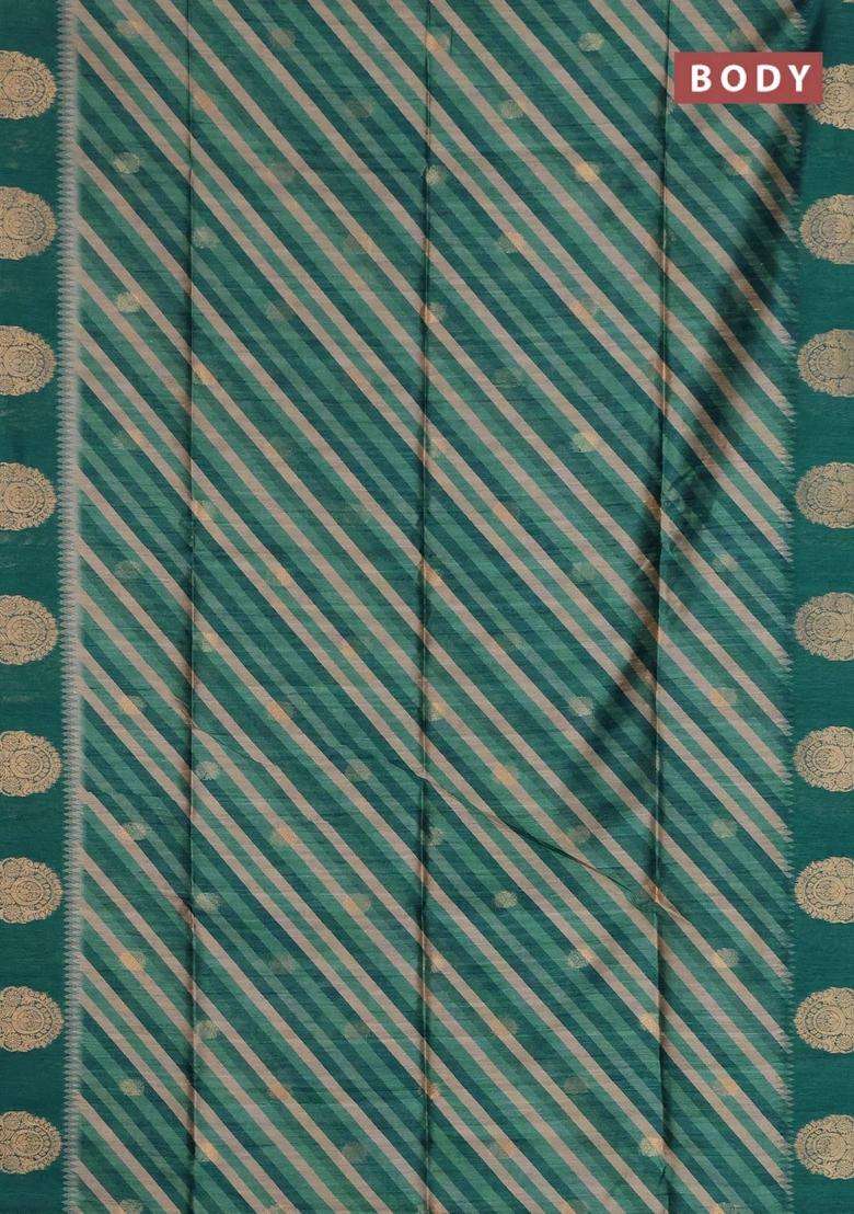 Bhagalpuri Tussar Saree Peacock Green With Allover Leheriya Prints Zari Buttas And Zari Woven Butta Prints With Printed Design For Women - Indya