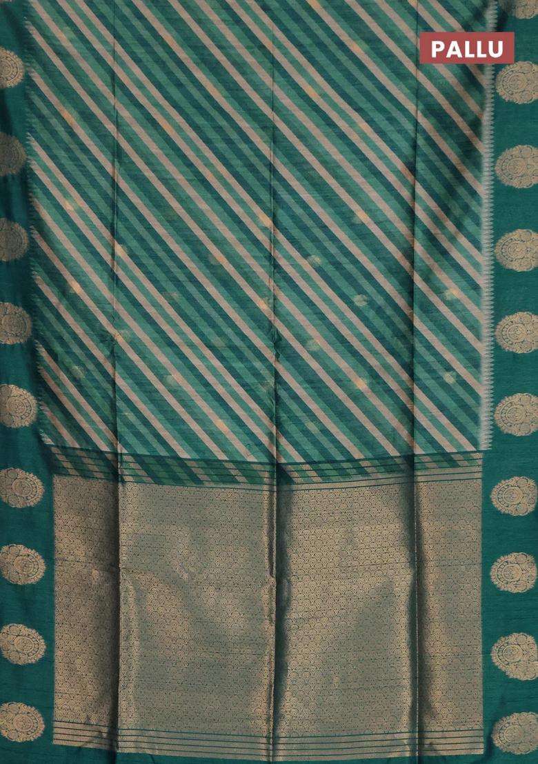Bhagalpuri Tussar Saree Peacock Green With Allover Leheriya Prints Zari Buttas And Zari Woven Butta Prints With Printed Design For Women - Indya