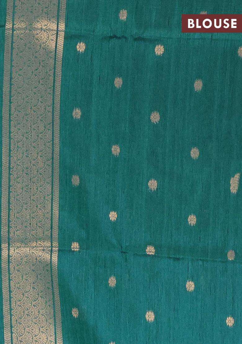 Bhagalpuri Tussar Saree Peacock Green With Allover Leheriya Prints Zari Buttas And Zari Woven Butta Prints With Printed Design For Women - Indya