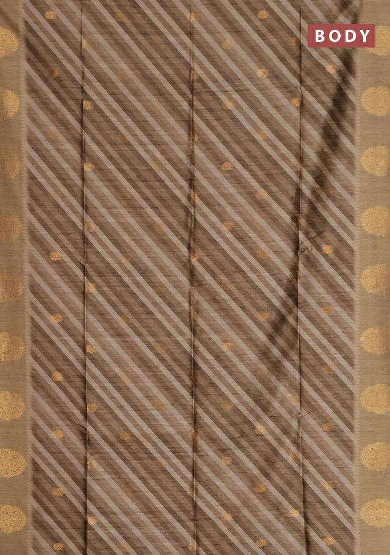 Bhagalpuri Tussar Saree Dark Beige With Allover Leheriya Prints Zari Buttas And Zari Woven Butta Prints With Printed Design For Women - Indya