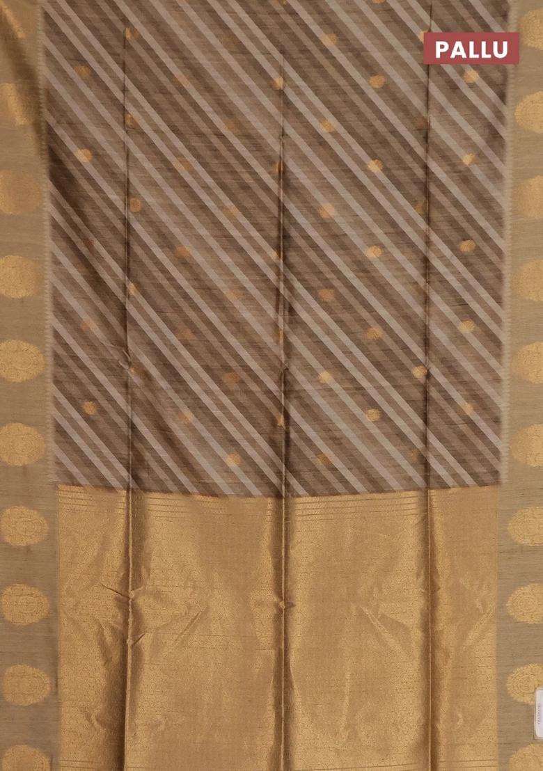 Bhagalpuri Tussar Saree Dark Beige With Allover Leheriya Prints Zari Buttas And Zari Woven Butta Prints With Printed Design For Women - Indya