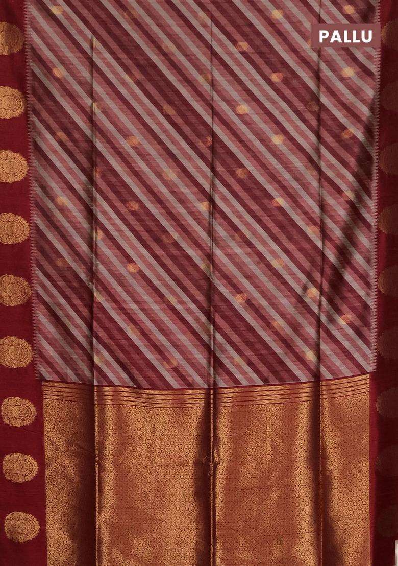 Bhagalpuri Tussar Saree Maroon With Allover Leheriya Prints Zari Buttas And Zari Woven Butta Prints With Printed Design For Women - Indya