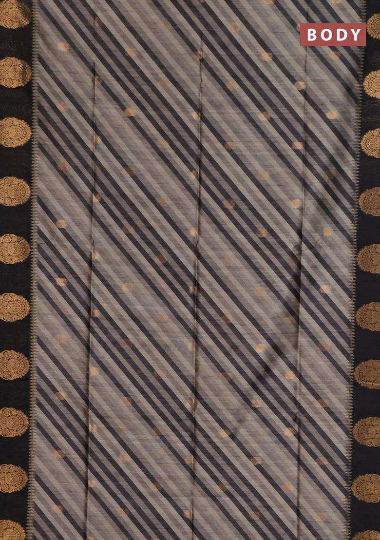 Bhagalpuri Tussar Saree Black With Allover Leheriya Prints Zari Buttas And Zari Woven Butta Prints With Printed Design For Women - Indya