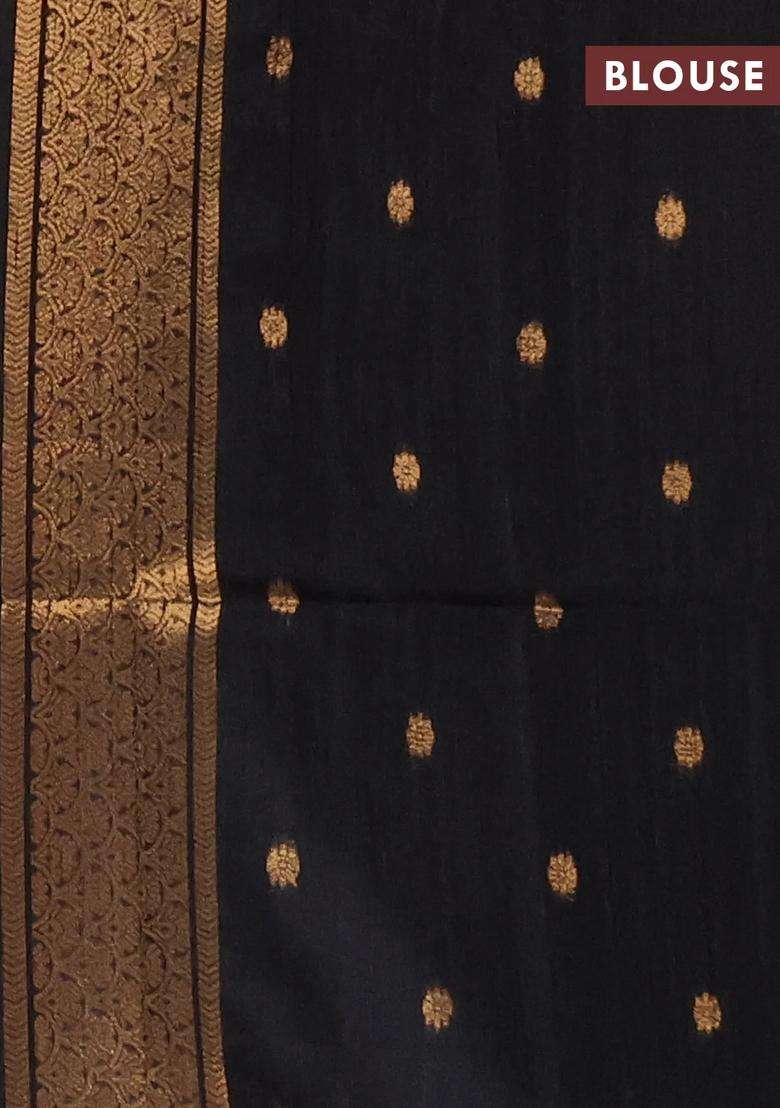 Bhagalpuri Tussar Saree Black With Allover Leheriya Prints Zari Buttas And Zari Woven Butta Prints With Printed Design For Women - Indya