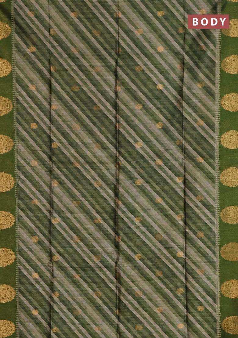 Bhagalpuri Tussar Saree Mehendi Green With Allover Leheriya Prints Zari Buttas And Zari Woven Butta Prints With Printed Design For Women - Indya