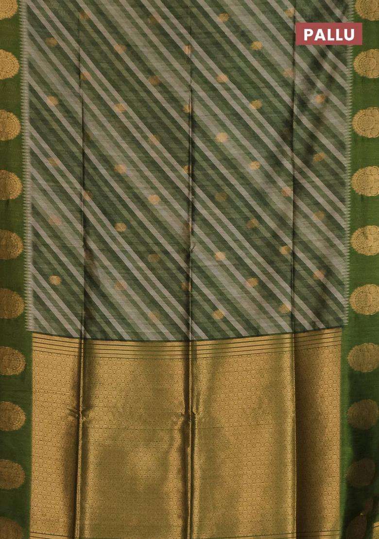 Bhagalpuri Tussar Saree Mehendi Green With Allover Leheriya Prints Zari Buttas And Zari Woven Butta Prints With Printed Design For Women - Indya