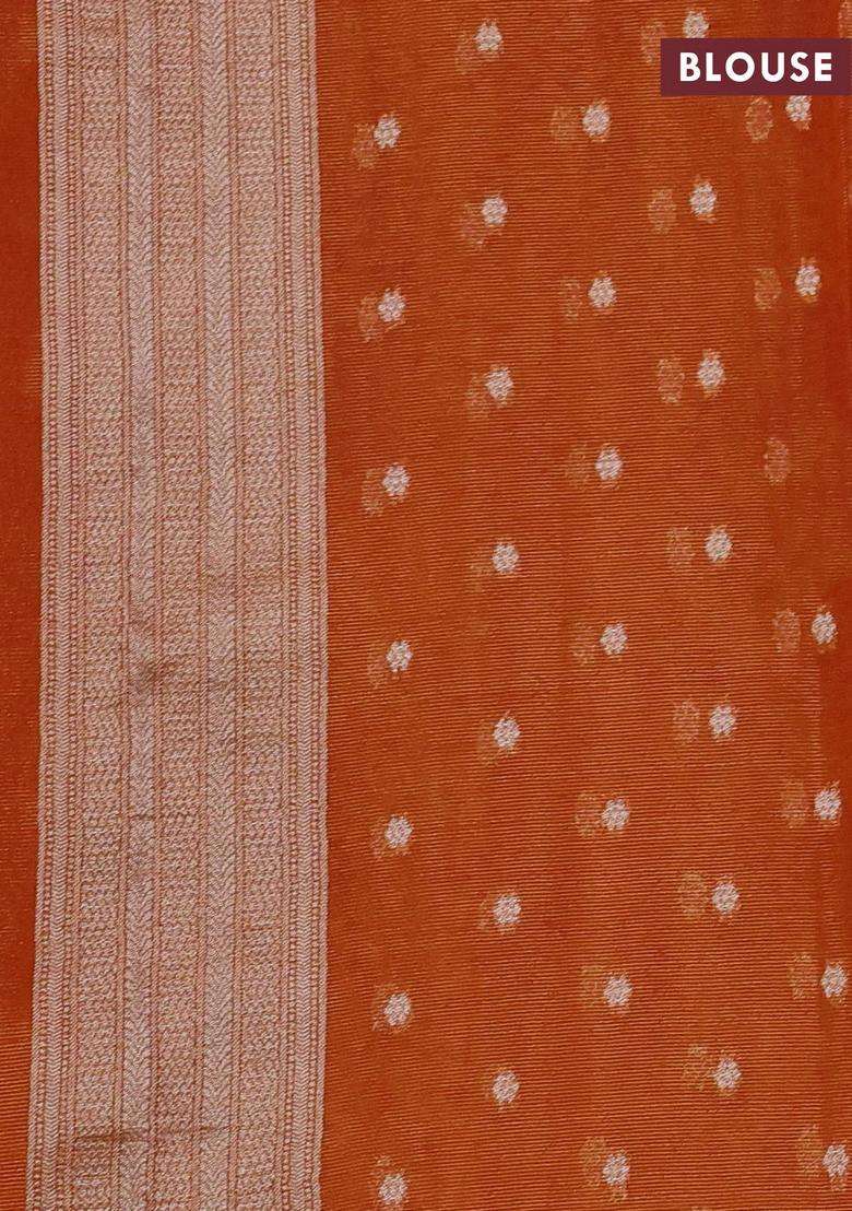 Art Chiffon Saree Orange With Allover Thread Zari Peacock Weaves And Zari Woven Border With Traditional Woven Design For Women - Indya