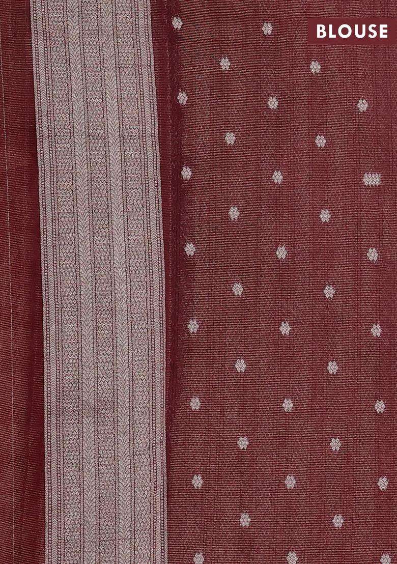Art Chiffon Saree Maroon With Allover Thread Zari Peacock Weaves And Zari Woven Border With Traditional Woven Design For Women - Indya