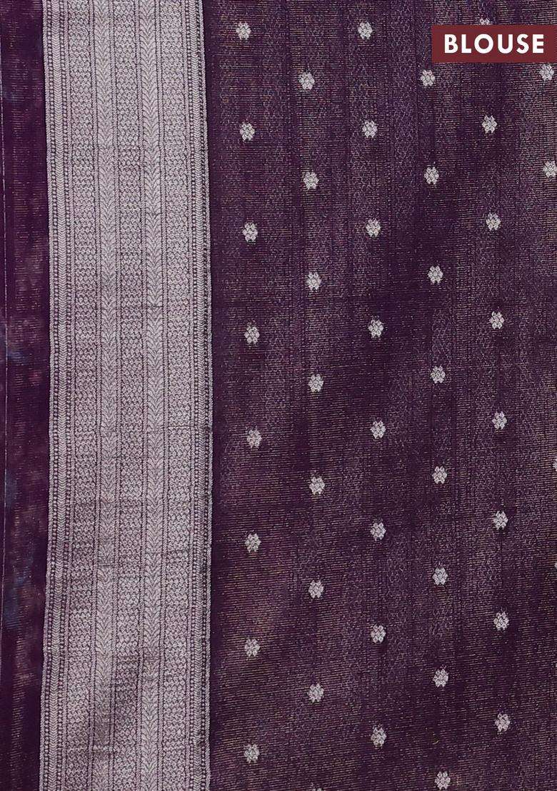 Art Chiffon Saree Deep Purple With Allover Thread Zari Peacock Weaves And Zari Woven Border With Traditional Woven Design For Women - Indya