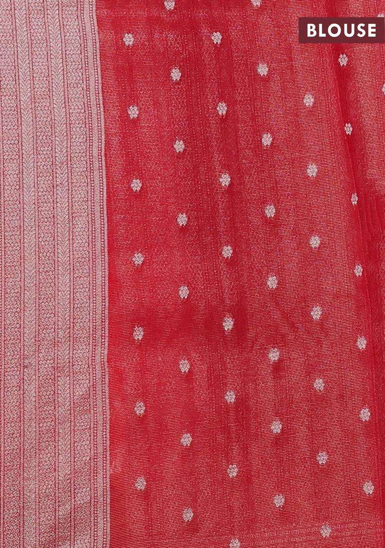 Art Chiffon Saree Red With Allover Thread Zari Peacock Weaves And Zari Woven Border With Traditional Woven Design For Women - Indya