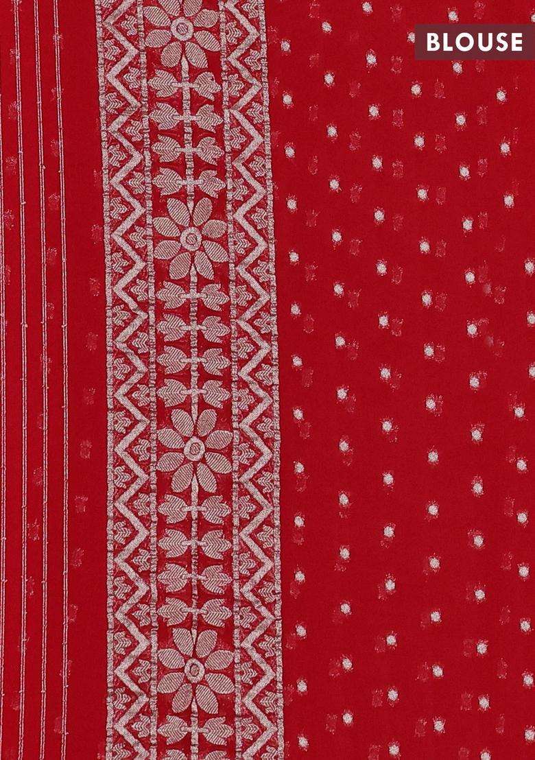 Art Chiffon Saree Red With Allover Thread Zari Floral Weaves And Zari Woven Border With Traditional Woven Design For Women - Indya