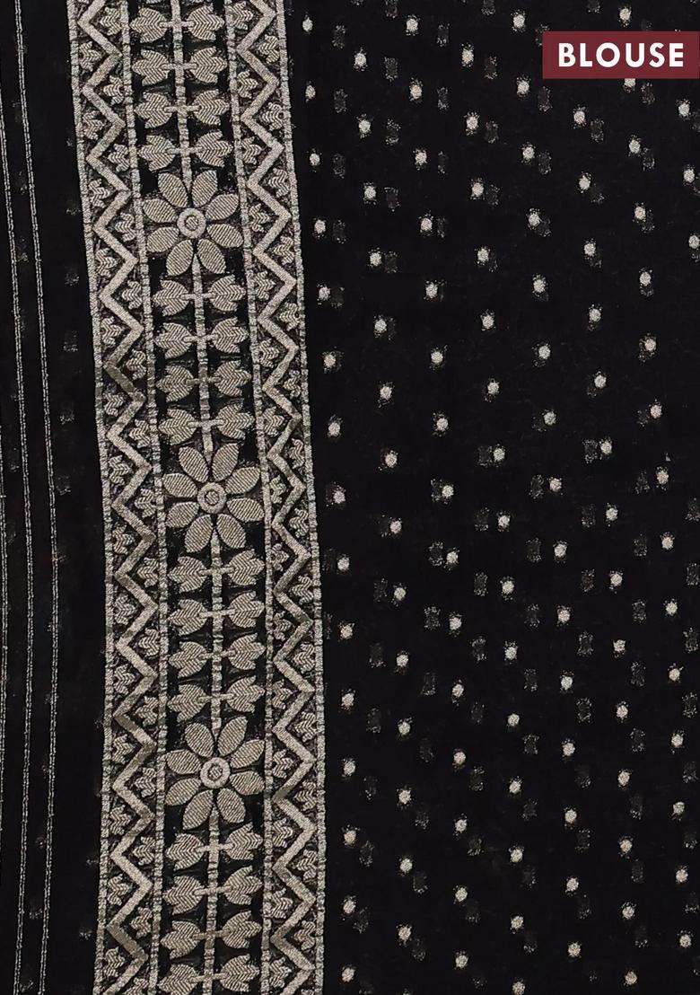 Art Chiffon Saree Black With Allover Thread Zari Floral Weaves And Zari Woven Border With Traditional Woven Design For Women - Indya