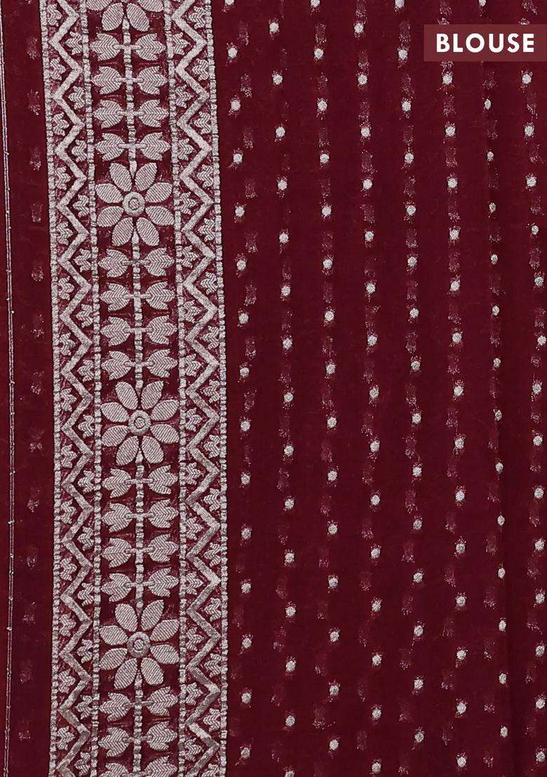 Art Chiffon Saree Deep Maroon With Allover Thread Zari Floral Weaves And Zari Woven Border With Traditional Woven Design For Women - Indya