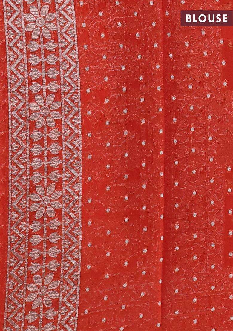 Art Chiffon Saree Orange With Allover Thread Zari Floral Weaves And Zari Woven Border With Traditional Woven Design For Women - Indya