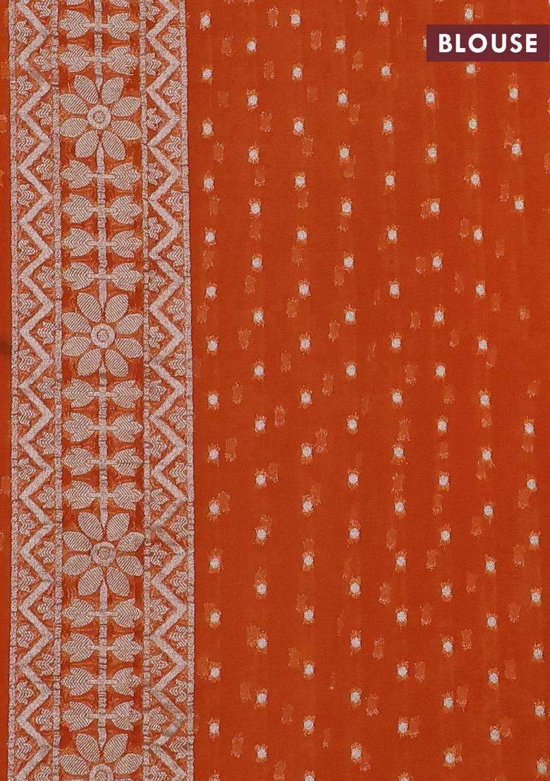 Art Chiffon Saree Orange With Allover Thread Zari Floral Weaves And Zari Woven Border With Traditional Woven Design For Women - Indya