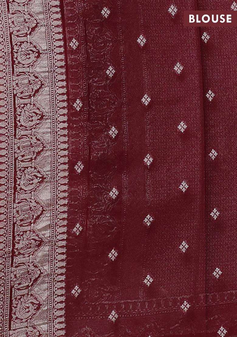 Art Chiffon Saree Deep Maroon With Allover Vanasingaram Weaves And Zari Woven Border With Traditional Woven Design For Women - Indya