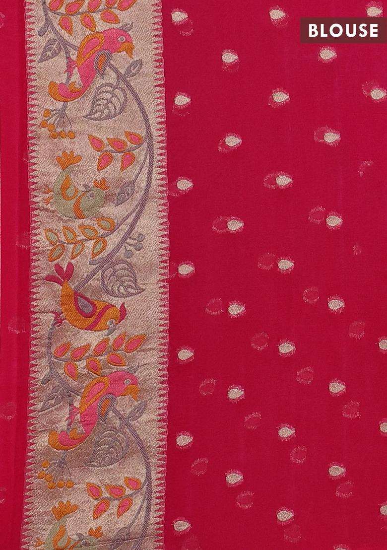 Art Chiffon Saree Pink With Allover Birds Weaves And Zari Woven Border With Traditional Woven Design For Women - Indya