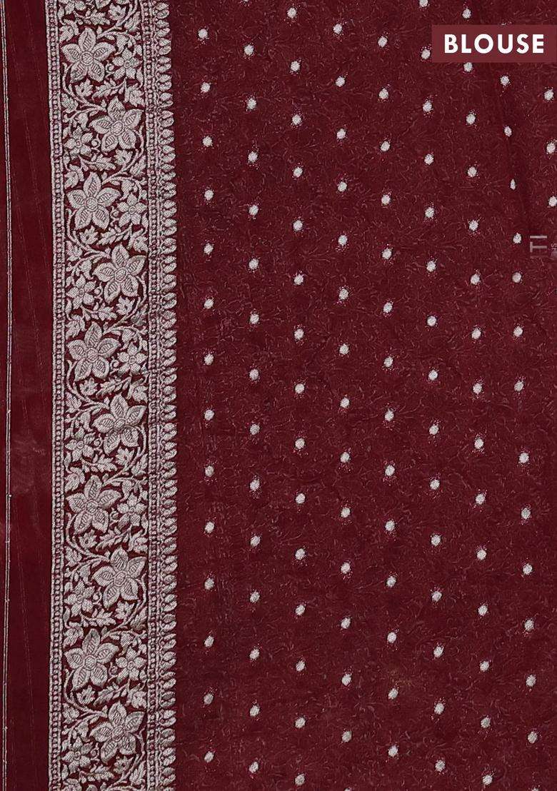 Art Chiffon Saree Deep Maroon With Allover Vanasingaram Weaves And Zari Woven Border With Traditional Woven Design For Women - Indya